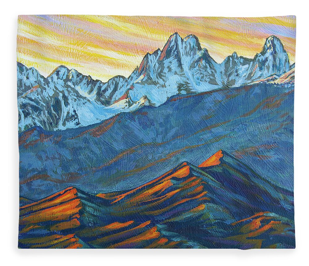 Great Sand Dunes Fleece Blanket featuring the painting Last light on the Dunes by Aaron Spong