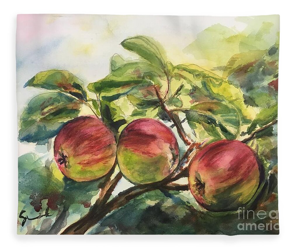 Apple Fleece Blanket featuring the painting Last of the old Apple tree by Sonia Mocnik