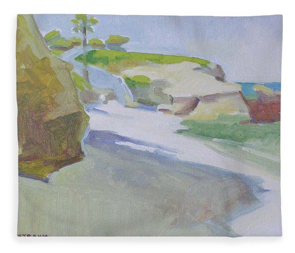 La Jolla Cove Fleece Blanket featuring the painting Late Afternoon at La Jolla Cove, San Diego by Paul Strahm