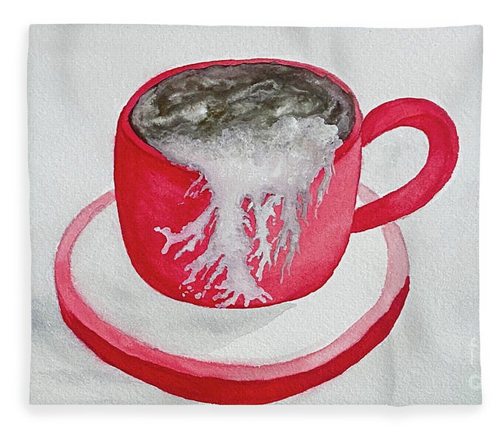 Latte Fleece Blanket featuring the painting Latte in a Red Mug by Lisa Neuman