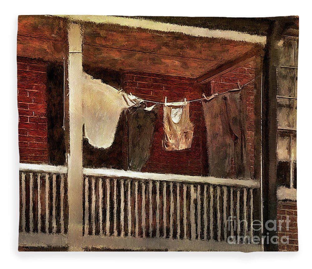 Civil War Fleece Blanket featuring the digital art Laundry Day At Harpers Ferry by Lois Bryan