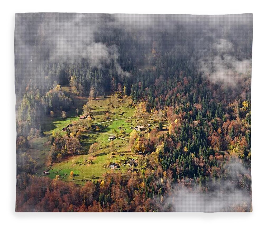 Fine Art Fleece Blanket featuring the photograph Lauterbrunnen Valley View from Hiking Trail by Amelia Racca