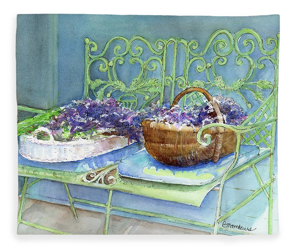 Lavender Painting Fleece Blanket featuring the painting Lavender Harvest by Rebecca Matthews