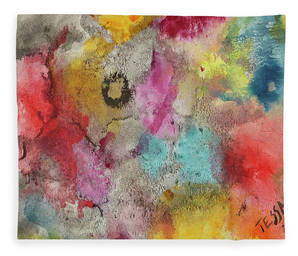 Abstract Fleece Blanket featuring the painting True Colors by Tessa Evette