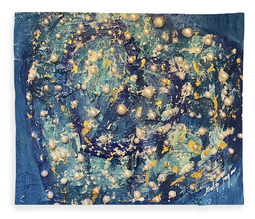 Pearls. Bleu Fleece Blanket featuring the painting Le Coeur Bleu by Medge Jaspan
