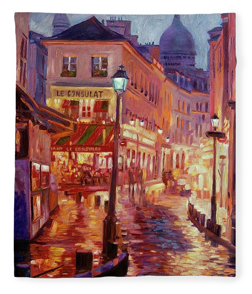 Impressionsim Fleece Blanket featuring the painting Le Consulate Montmartre by David Lloyd Glover