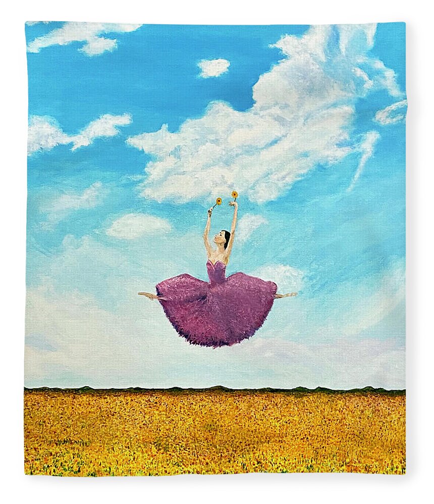 Ballerina Fleece Blanket featuring the painting Leap Into Spring by Thomas Blood