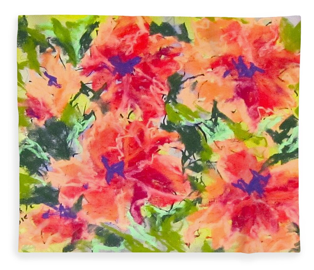 Orange Fleece Blanket featuring the pastel Lefthand Abstracts Series #2 Orange Floral by Barbara O'Toole