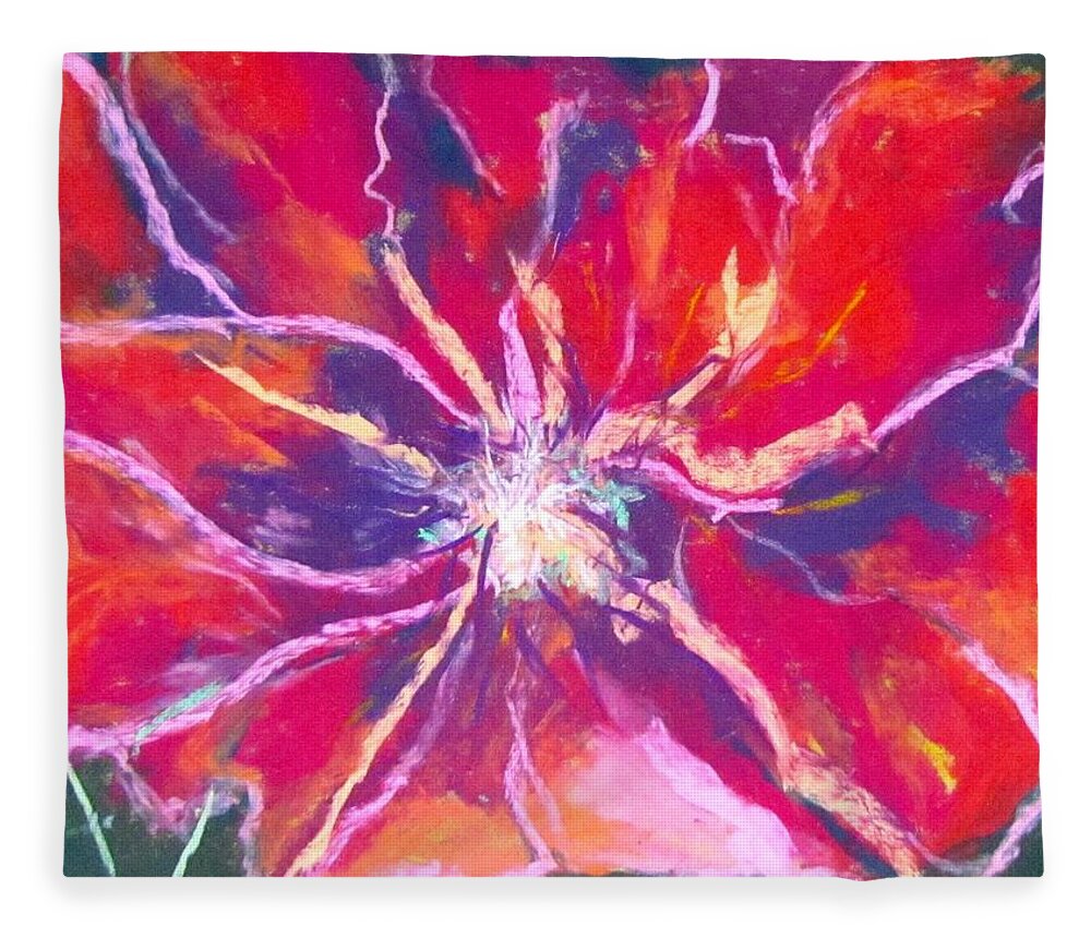 Red Fleece Blanket featuring the pastel Lefthand Abstracts Series #3 - Red Fora Macro by Barbara O'Toole