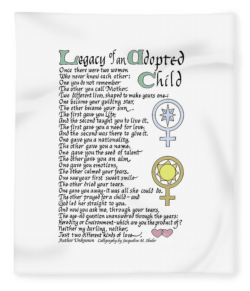 Adoptive Fleece Blanket featuring the digital art Legacy of an Adopted Child by Jacqueline Shuler
