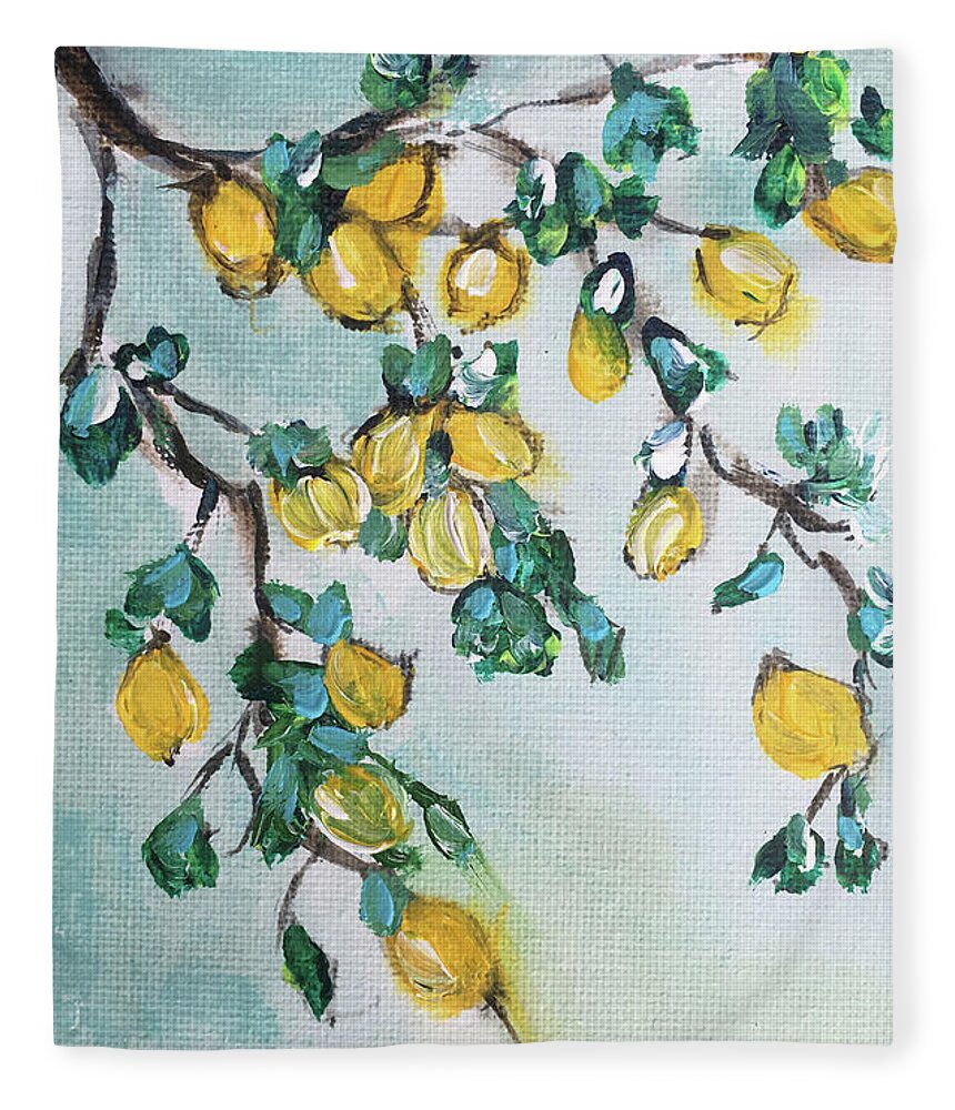 Lemon Tree Fleece Blanket featuring the painting Lemon Tree by Roxy Rich