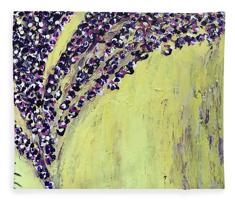 Yellow Fleece Blanket featuring the painting L'envol by Medge Jaspan