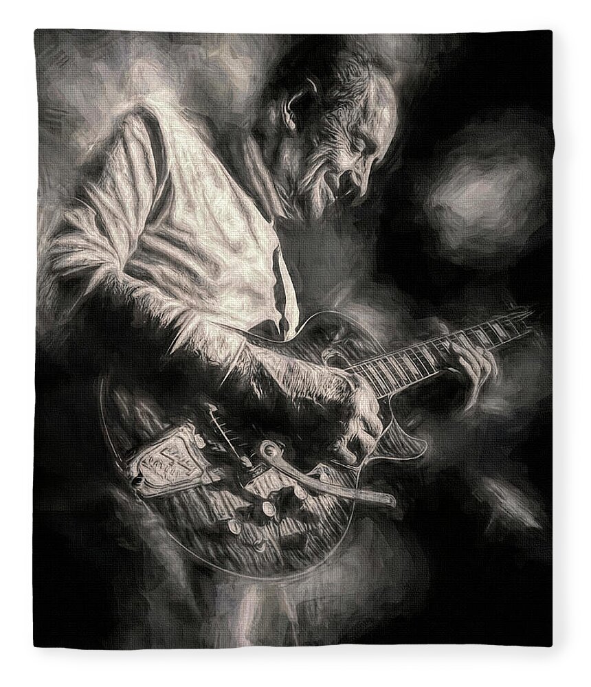 Lester William Polsfuss Fleece Blanket featuring the mixed media Les Paul by Mal Bray