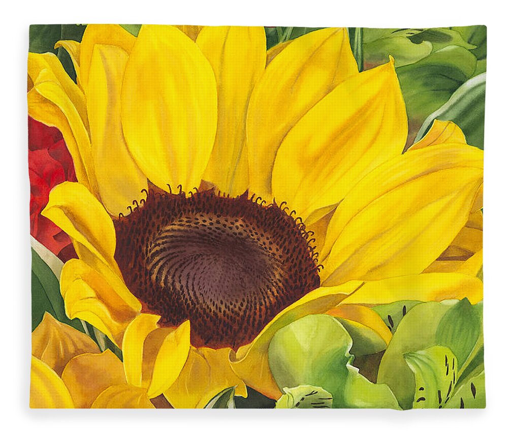 Flower Fleece Blanket featuring the painting Let Me Brighten Your Day by Espero Art