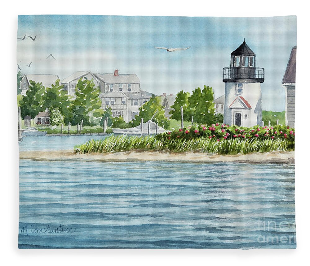 Lewis Bay Lighthouse Cape Cod Fleece Blanket featuring the painting Lewis Bay aka Hyannis Harbor Lighthouse Cape Cod by Michelle Constantine