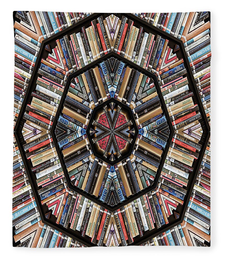 Books Fleece Blanket featuring the photograph Library Kaleidoscope by Minnie Gallman