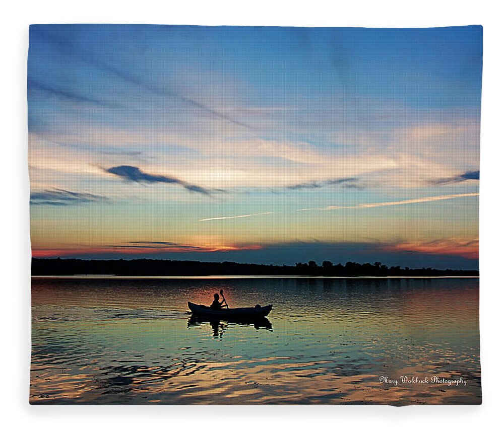 Lake Sunset Fleece Blanket featuring the photograph Life is but a Dream on a Kayak by Mary Walchuck