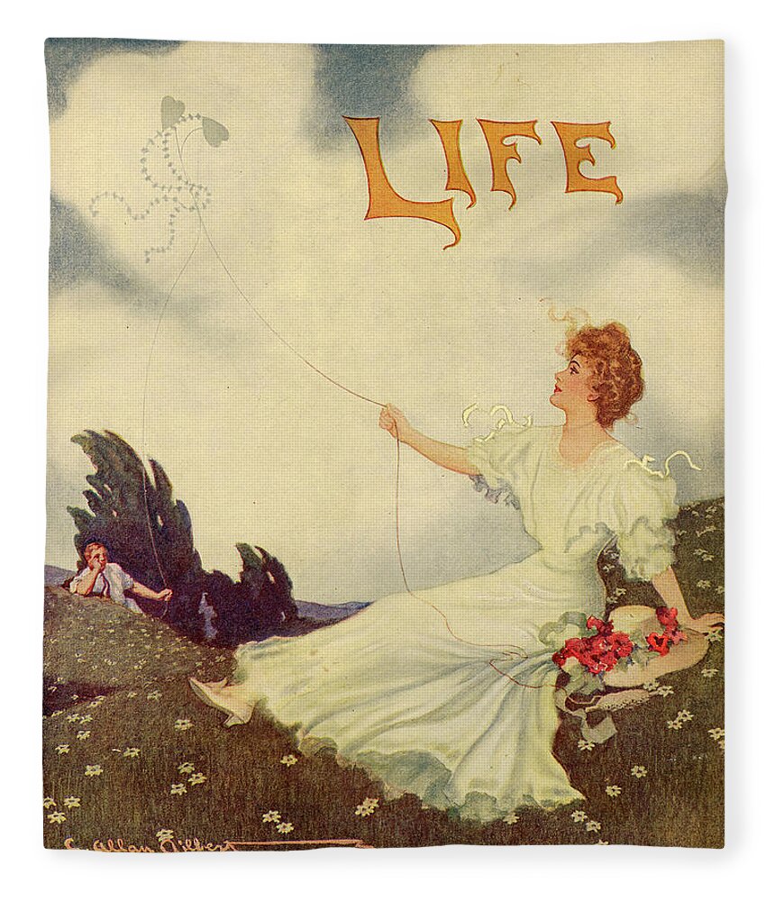 Woman Flying Kite Fleece Blanket featuring the mixed media Life Magazine Cover, August 1, 1907 by C Allan Gilbert