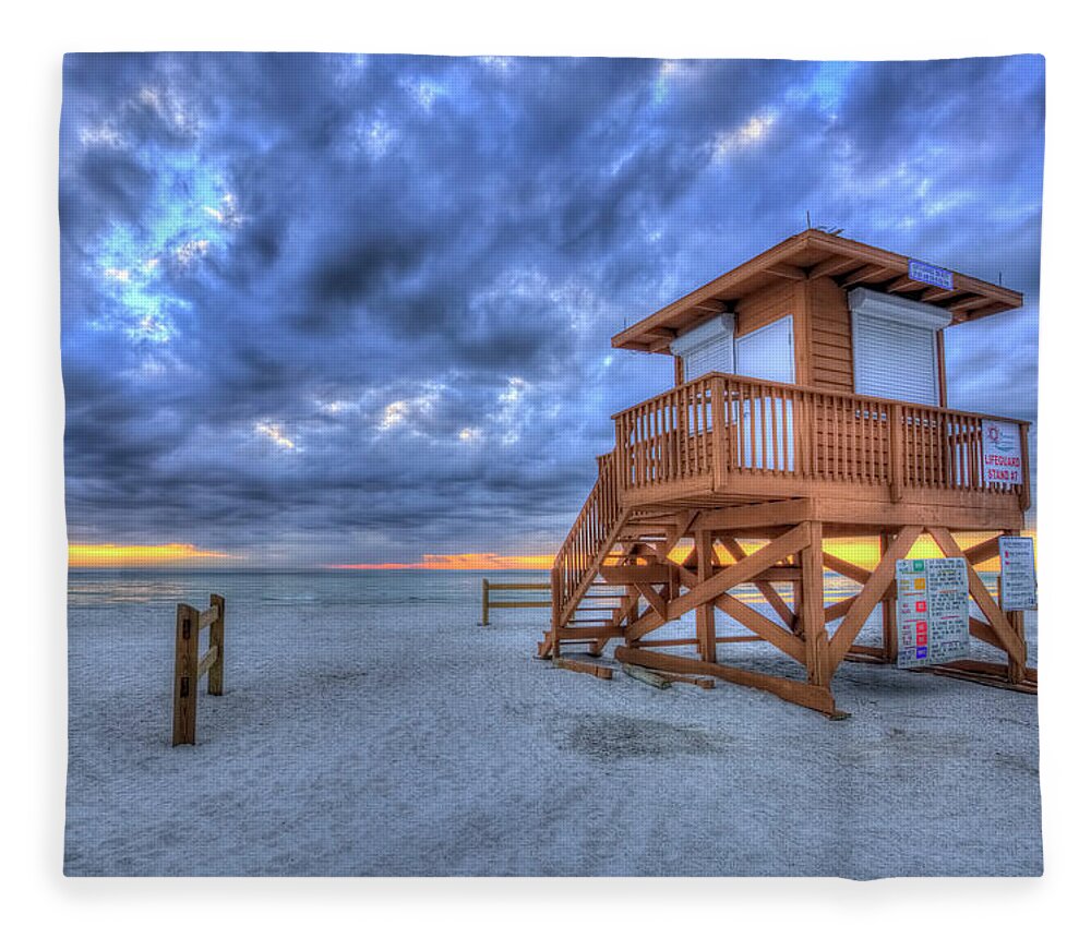 Beach Fleece Blanket featuring the photograph Lifeguard Stand #7 by Carolyn Hutchins