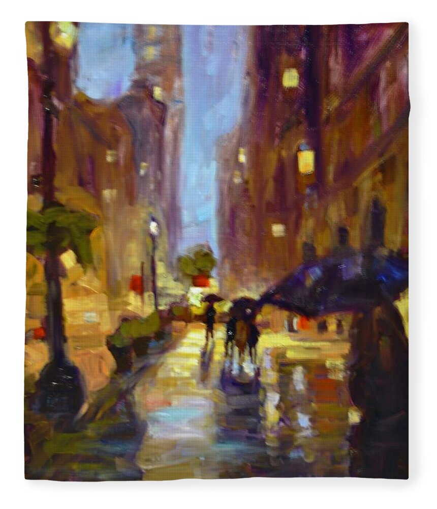 Night Time Scene Fleece Blanket featuring the painting Light of Night by Ashlee Trcka
