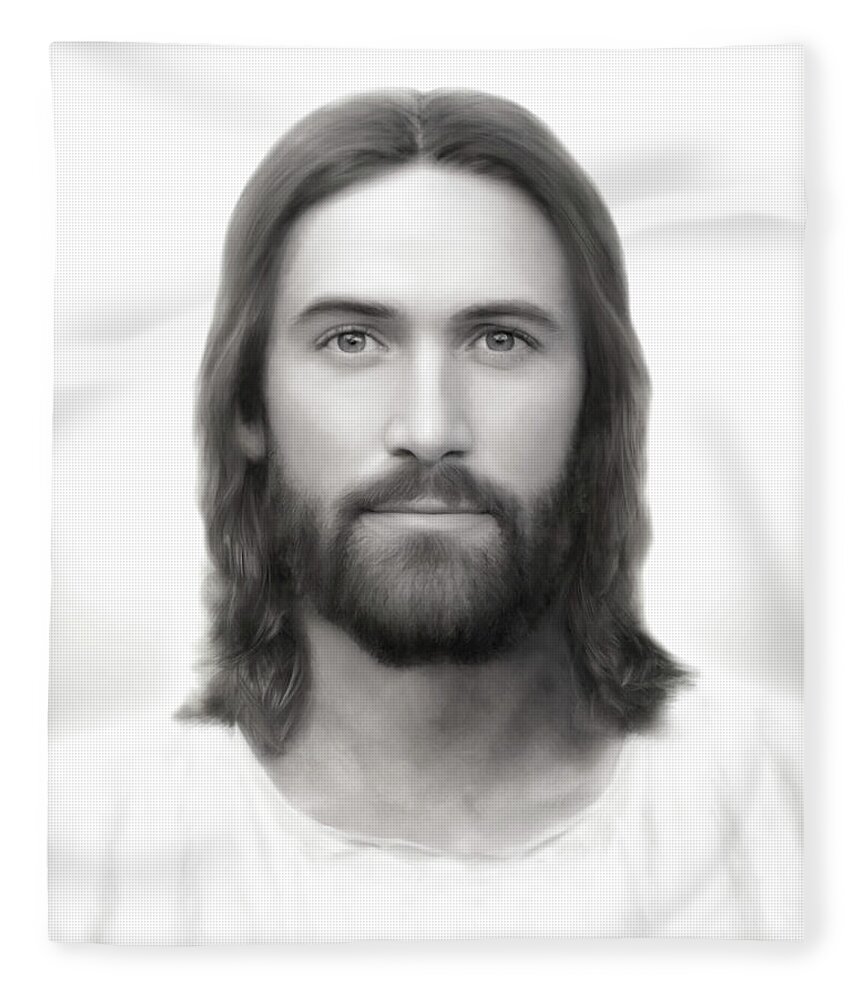 Jesus Fleece Blanket featuring the painting Light of the World Black and White Version by Brent Borup