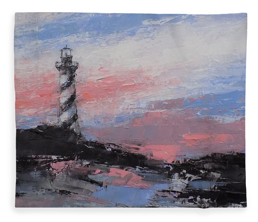 Lighthouse Fleece Blanket featuring the painting Light Of The World by Dan Campbell
