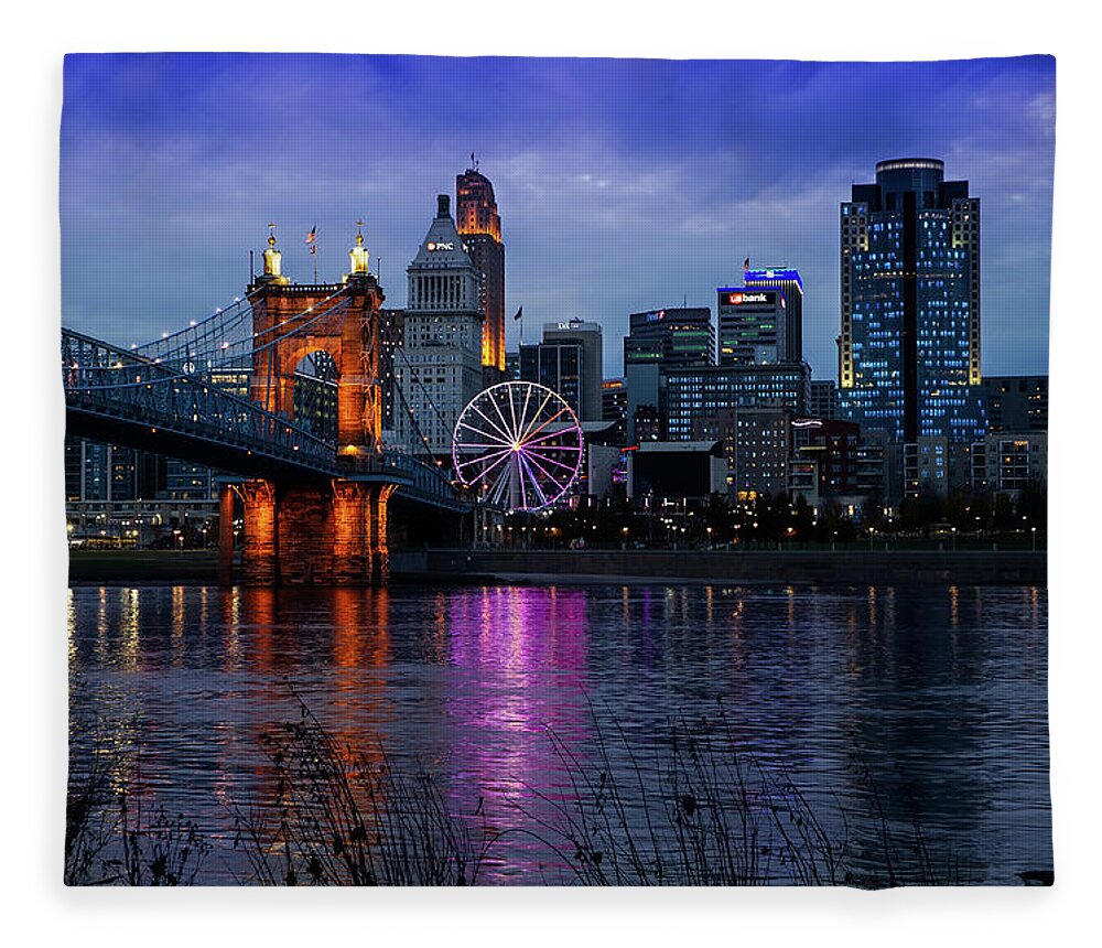 Cincinnati Fleece Blanket featuring the photograph Light Up Cincinnati by Ed Taylor