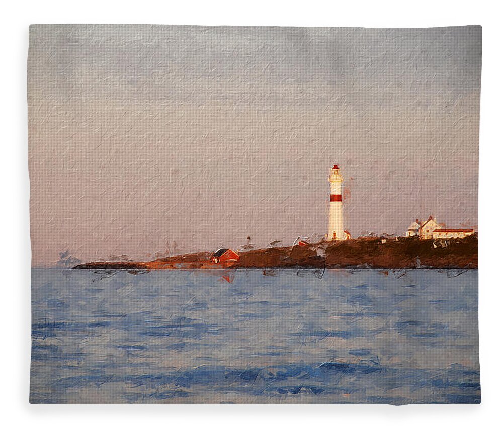 Lighthouse Fleece Blanket featuring the digital art Torungen lighthouse by Geir Rosset