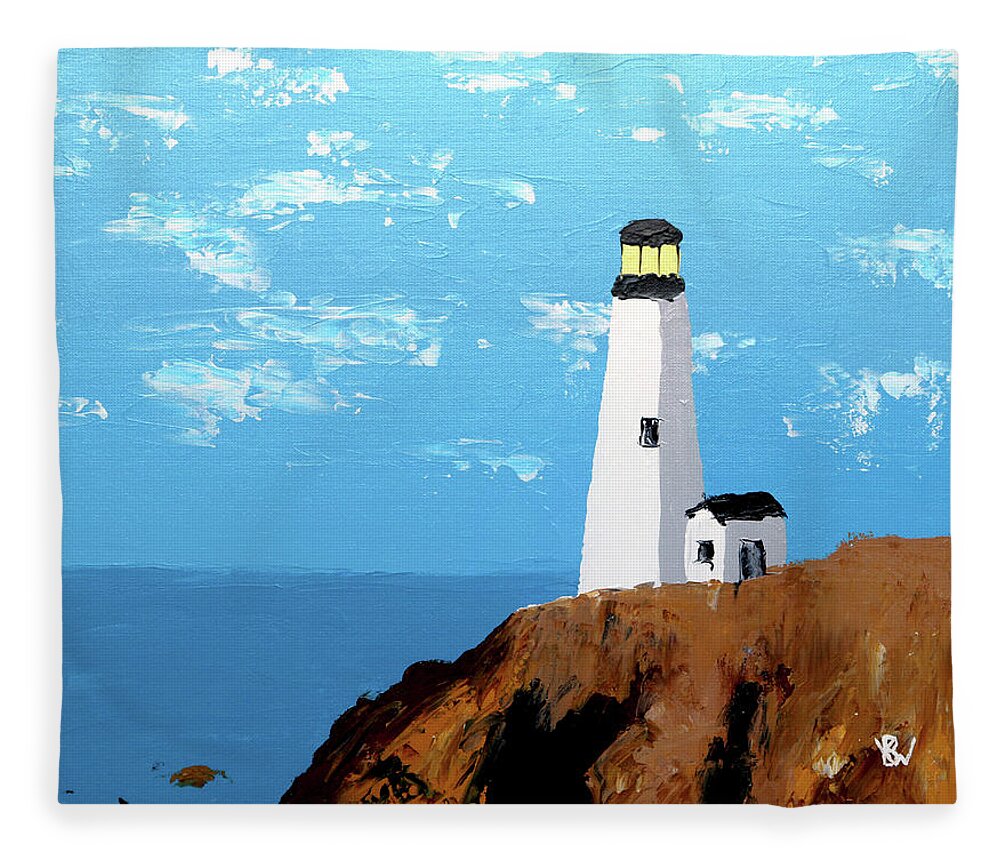 Lighthouse Fleece Blanket featuring the painting Lighthouse Bluff by K Bradley Washburn