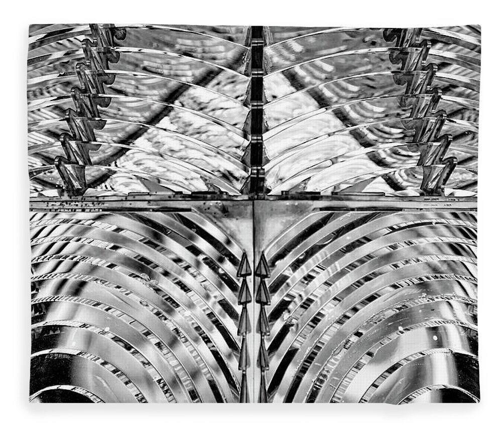 Black Fleece Blanket featuring the photograph Lighthouse Glass in Black and White by Carolyn Hutchins
