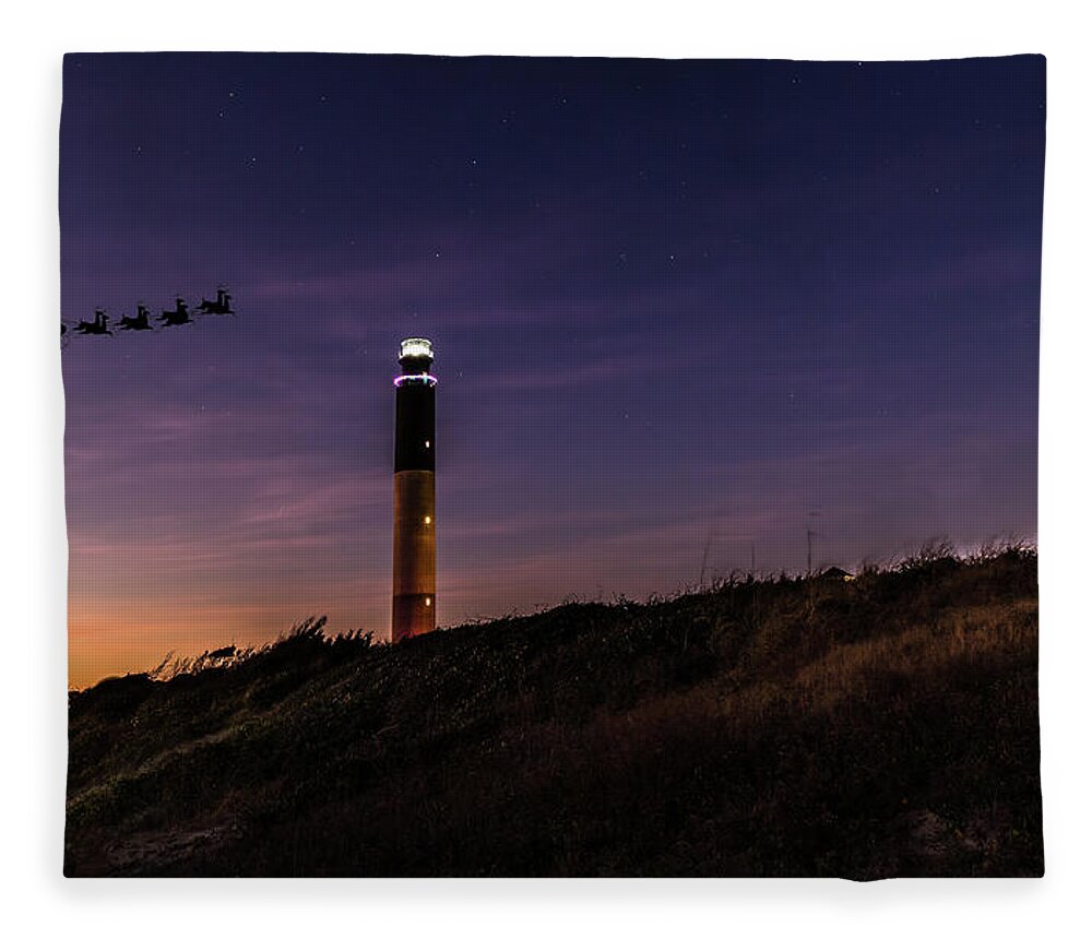 Caswell Beach Fleece Blanket featuring the photograph Lighthouse Santa by Nick Noble