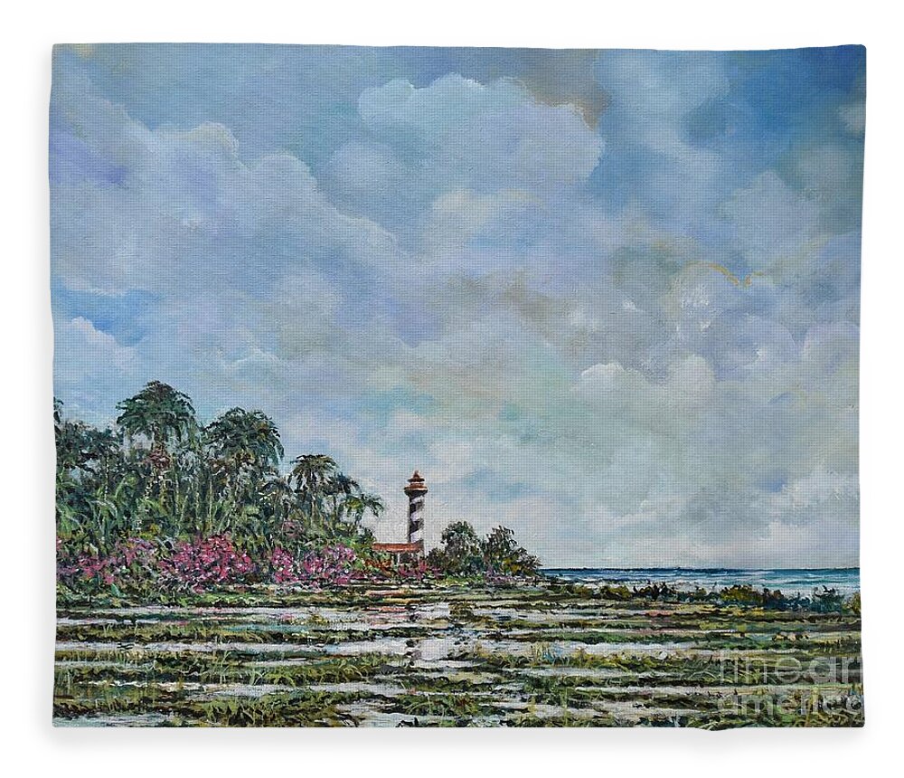 Nature Fleece Blanket featuring the painting Lighthouse by Sinisa Saratlic