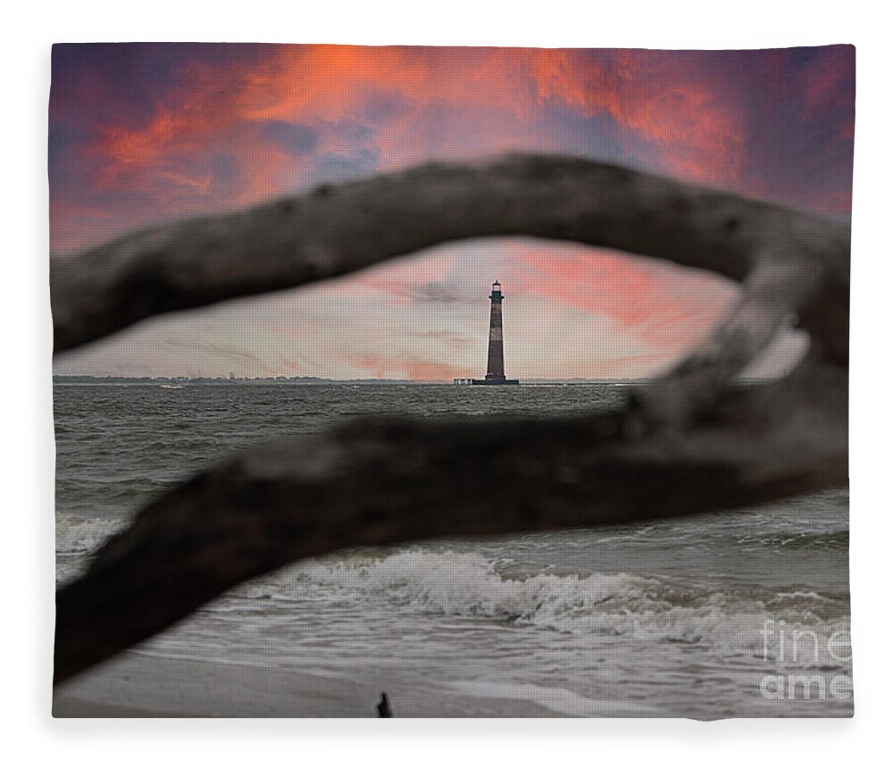 Morris Island Lighthouse Fleece Blanket featuring the photograph Lighthouse Sunset - Morris Island Lighthouse by Dale Powell