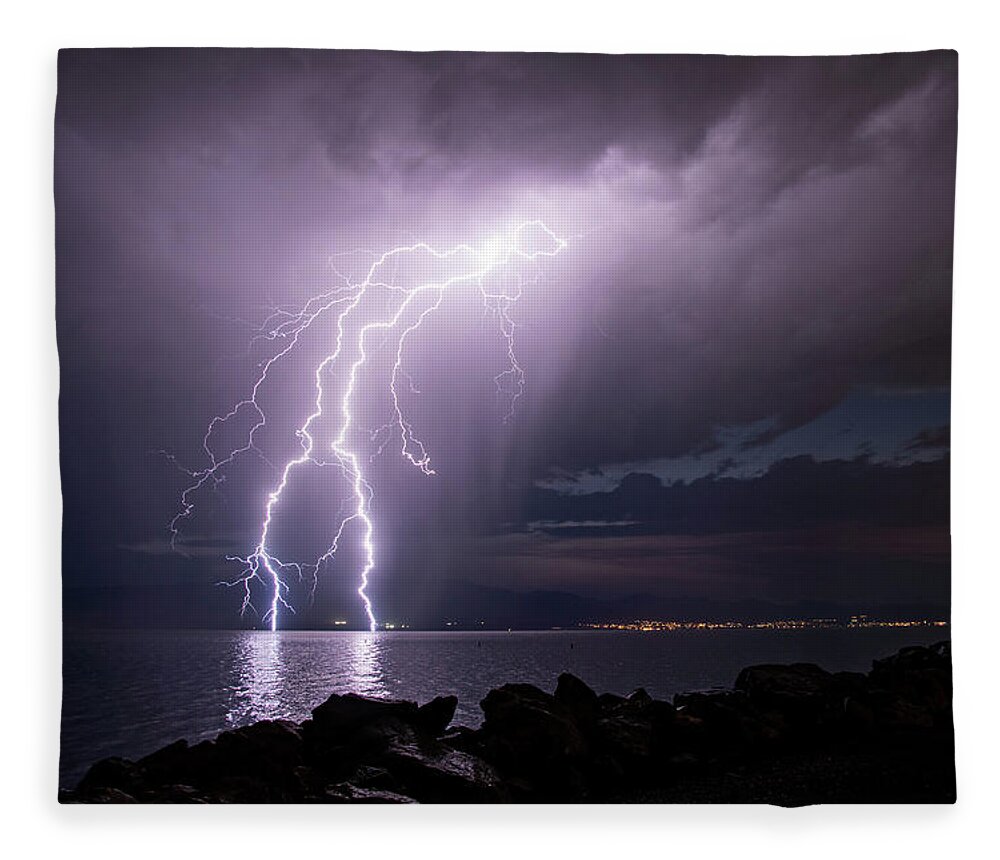 Storm Fleece Blanket featuring the photograph Lightning Man by Wesley Aston
