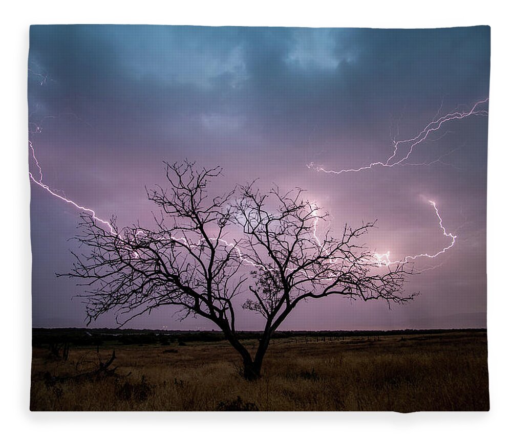 Storm Fleece Blanket featuring the photograph Lightning Tree by Wesley Aston