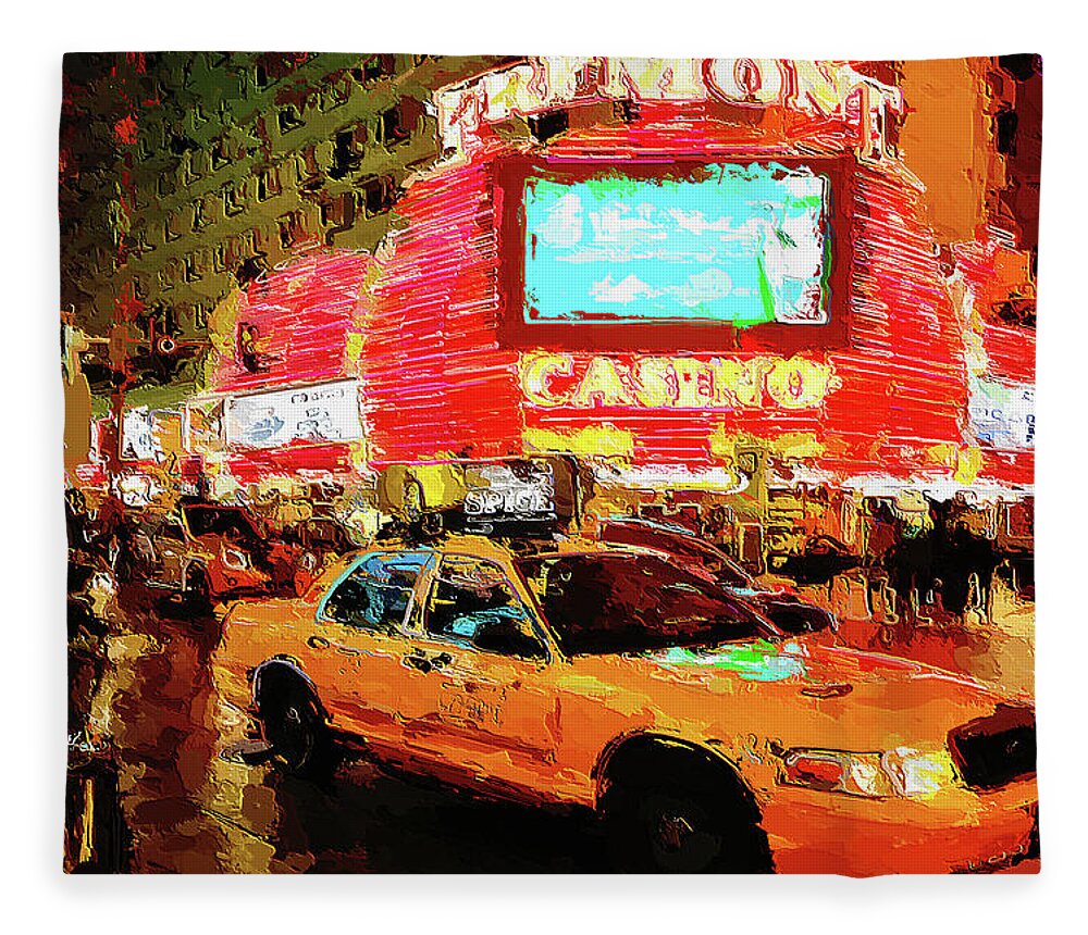 Fremont Casino Fleece Blanket featuring the digital art Lights and Action on Fremont Street Experience Las Vegas by Tatiana Travelways