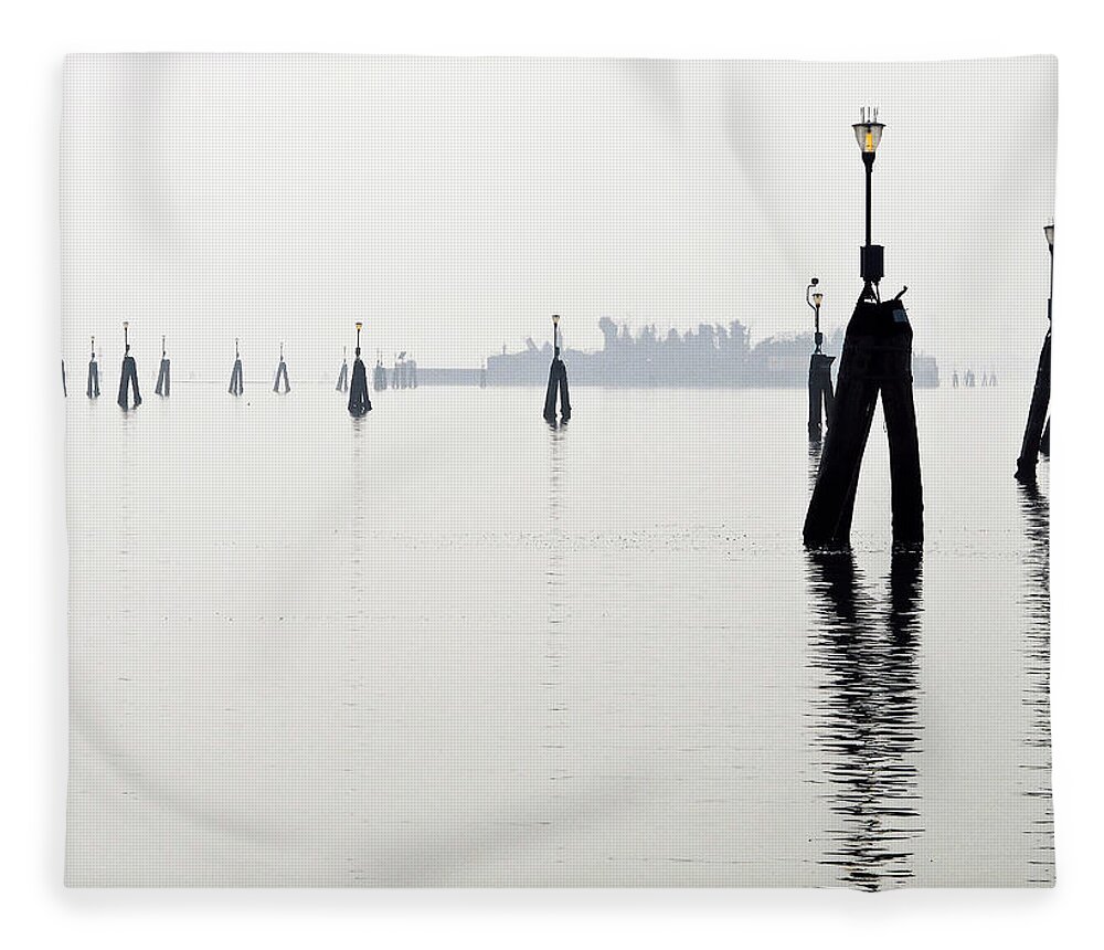 Venice Fleece Blanket featuring the photograph Lights on the Venetian lagoon by Eyes Of CC