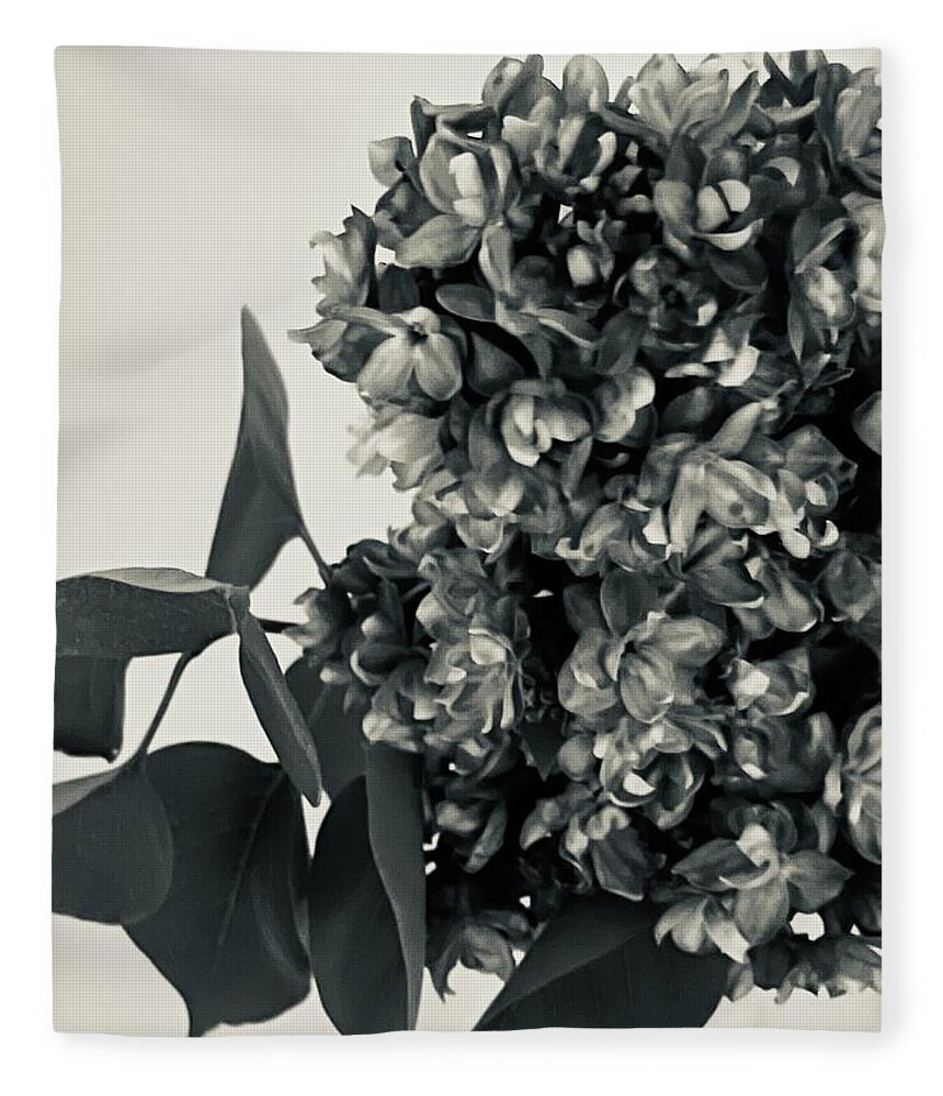 Photography Fleece Blanket featuring the painting Lilac Bloom Black and White by Lisa White