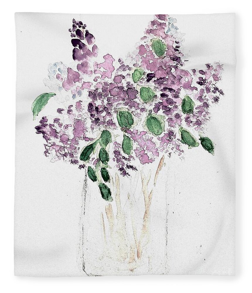  Fleece Blanket featuring the painting Lilacs in a Jar by Margaret Welsh Willowsilk