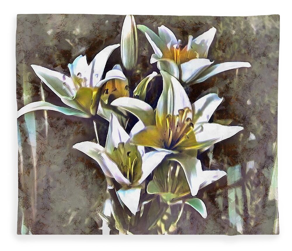 Lilies Fleece Blanket featuring the mixed media Lilies by Christopher Reed