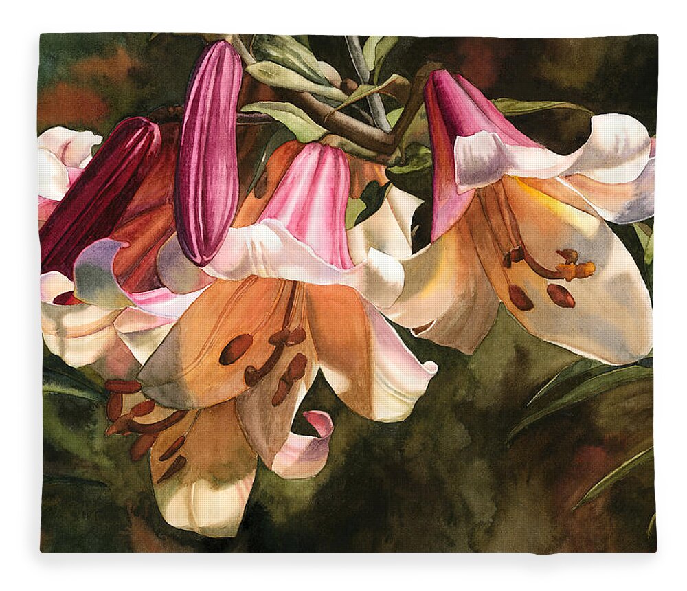 Flower Fleece Blanket featuring the painting Lilium Regale by Espero Art