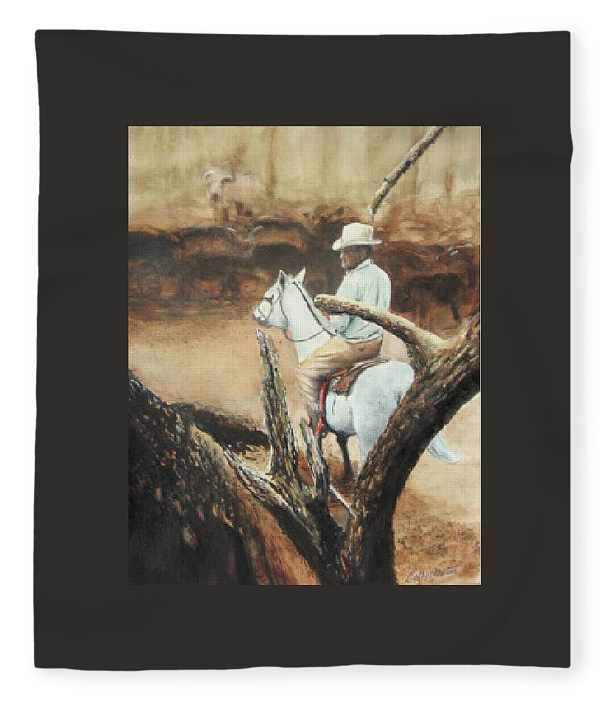 Cowboy Fleece Blanket featuring the painting Lillian's Cowboy by Bobby Walters