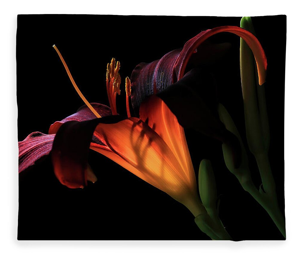 Red Lily Fleece Blanket featuring the photograph Lily Ambiance by Donna Kennedy