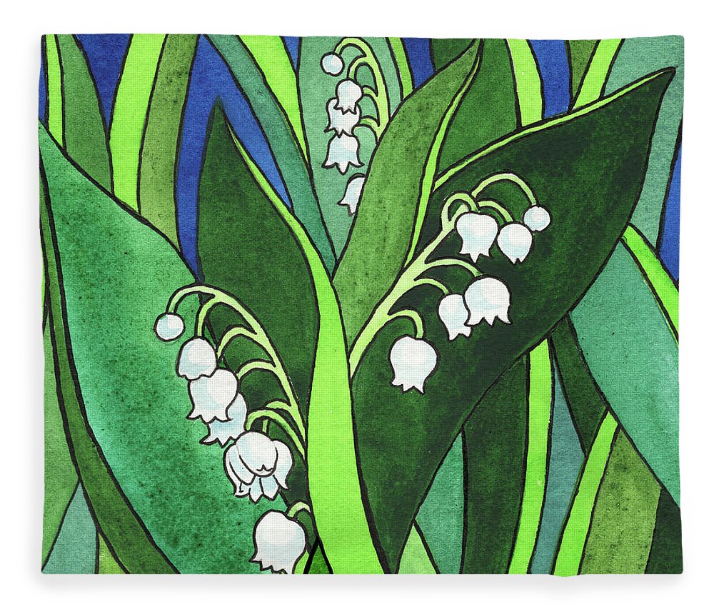 Flowers Fleece Blanket featuring the painting Lily Of The Valley Garden Watercolor Batik Style by Irina Sztukowski