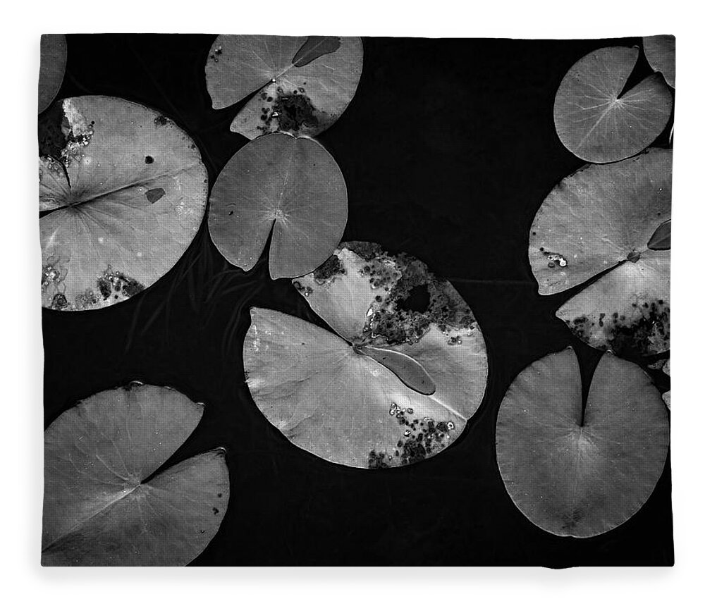 Black And White Fleece Blanket featuring the photograph Lily Pads I BW by David Gordon