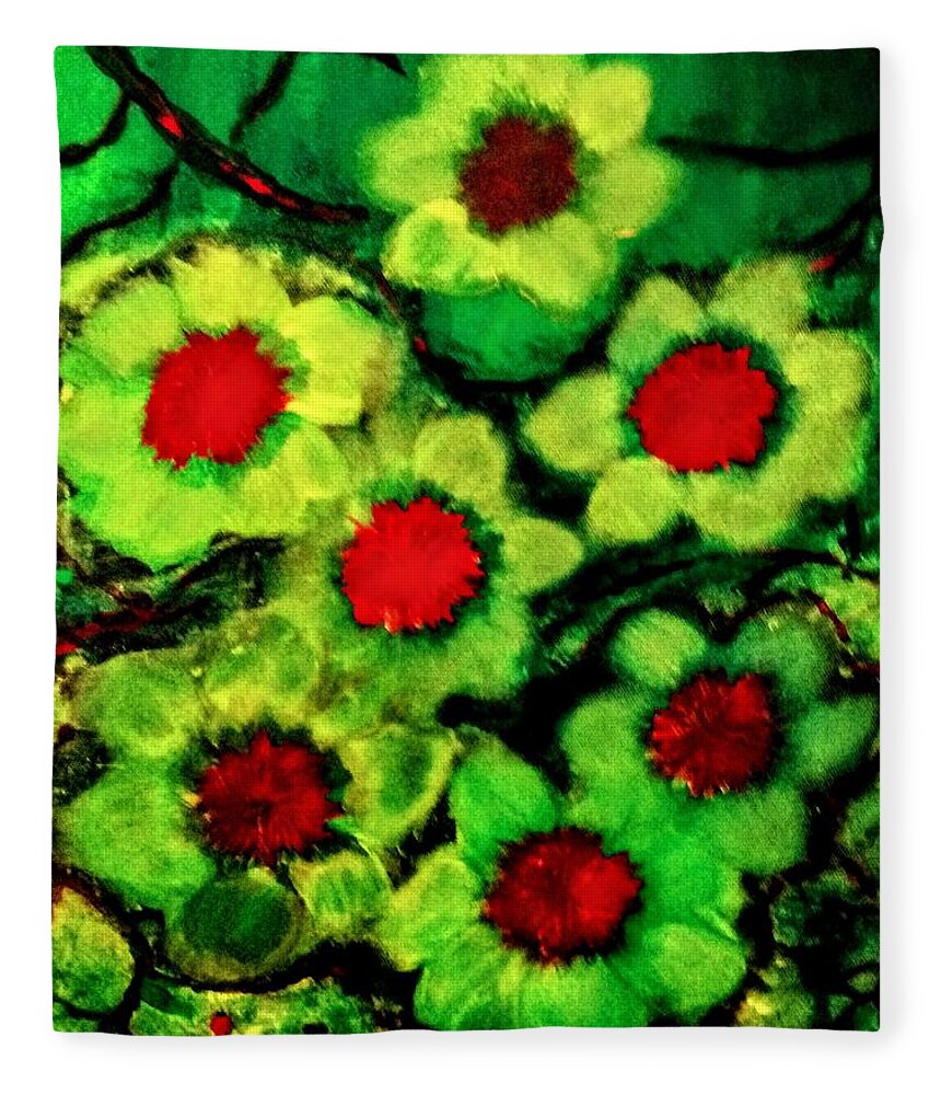 Lime Fleece Blanket featuring the painting Lime Flower by Anna Adams
