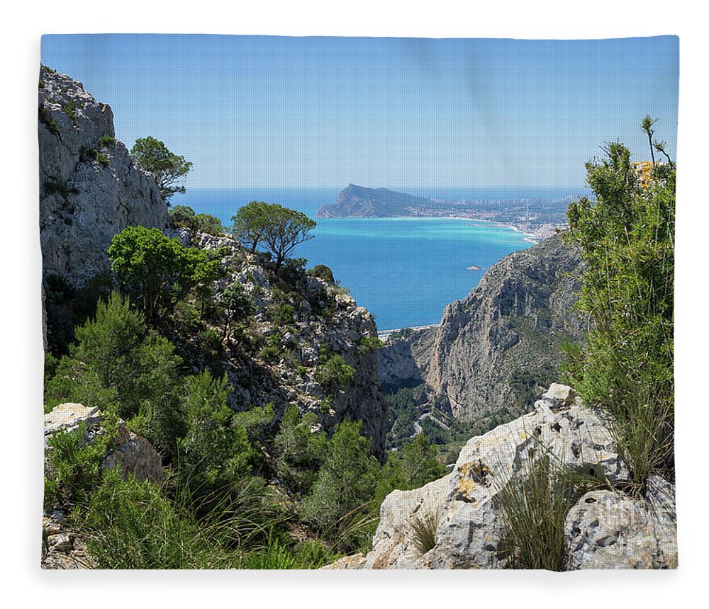 Mountains Fleece Blanket featuring the photograph Limestone cliffs and view of the Mediterranean Sea by Adriana Mueller