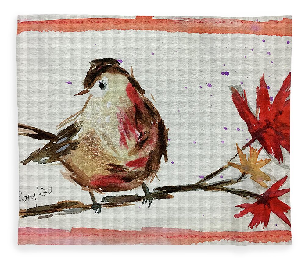 Grand Tit Fleece Blanket featuring the painting Lincolns Sparrow on a Maple Branch by Roxy Rich