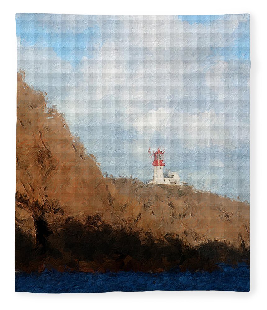 Lighthouse Fleece Blanket featuring the digital art Lindesnes lighthouse by Geir Rosset