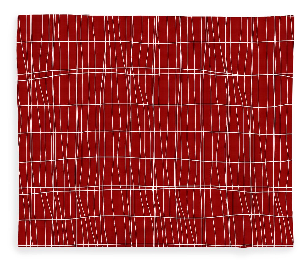 Lines Pattern Modern Design Fleece Blanket featuring the digital art Lines Pattern Modern Design - Red and White by Patricia Awapara